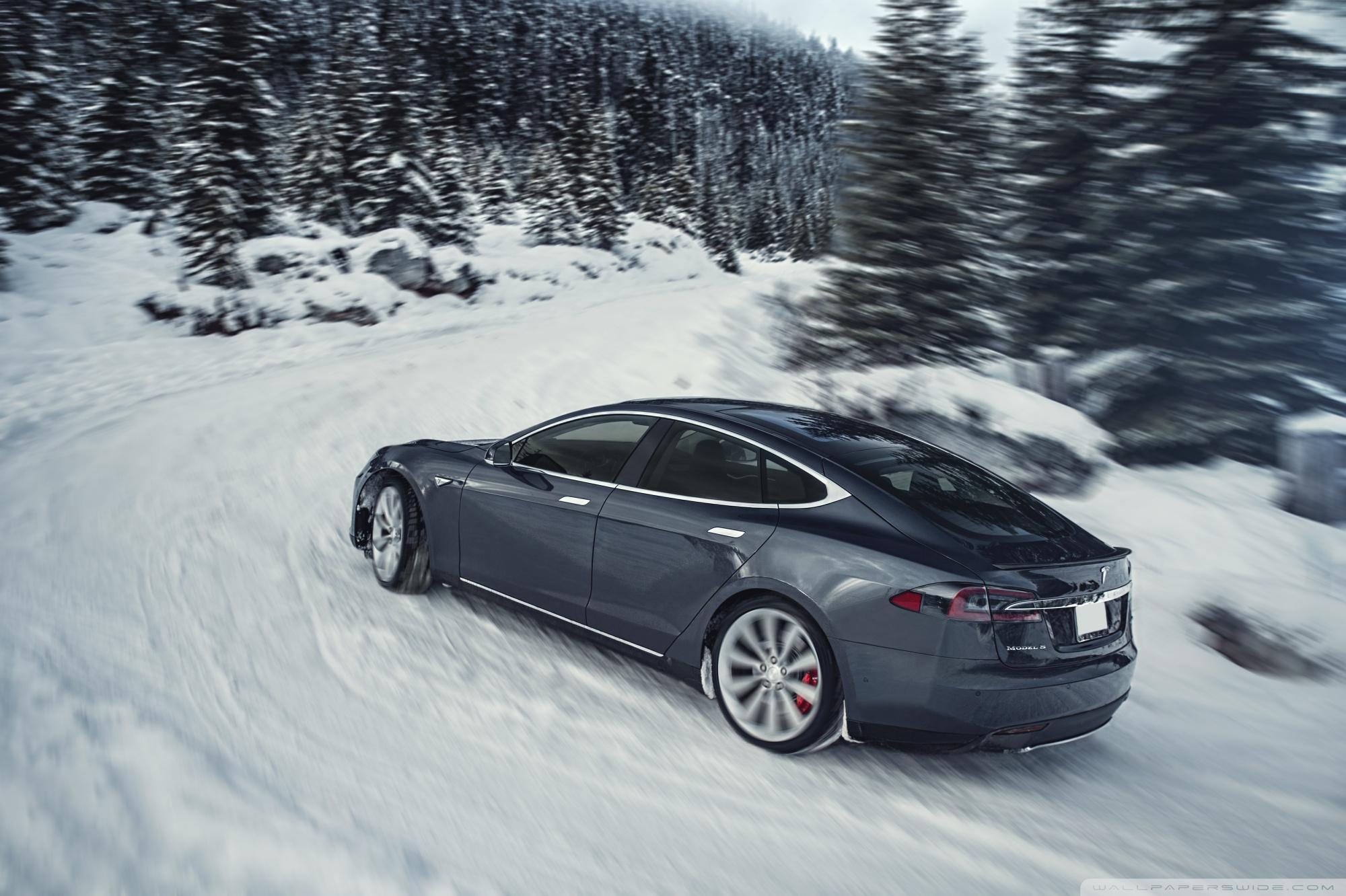 Tesla Model S Electric Car Grey Winter Ultra HD Desktop