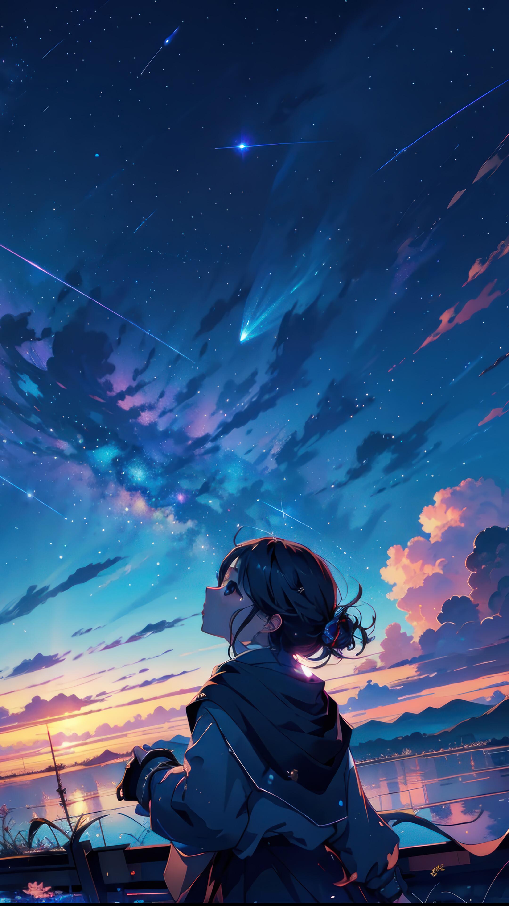 Anime Girl Sky Sunset 4K Wallpaper iPhone HD Phone 3201m