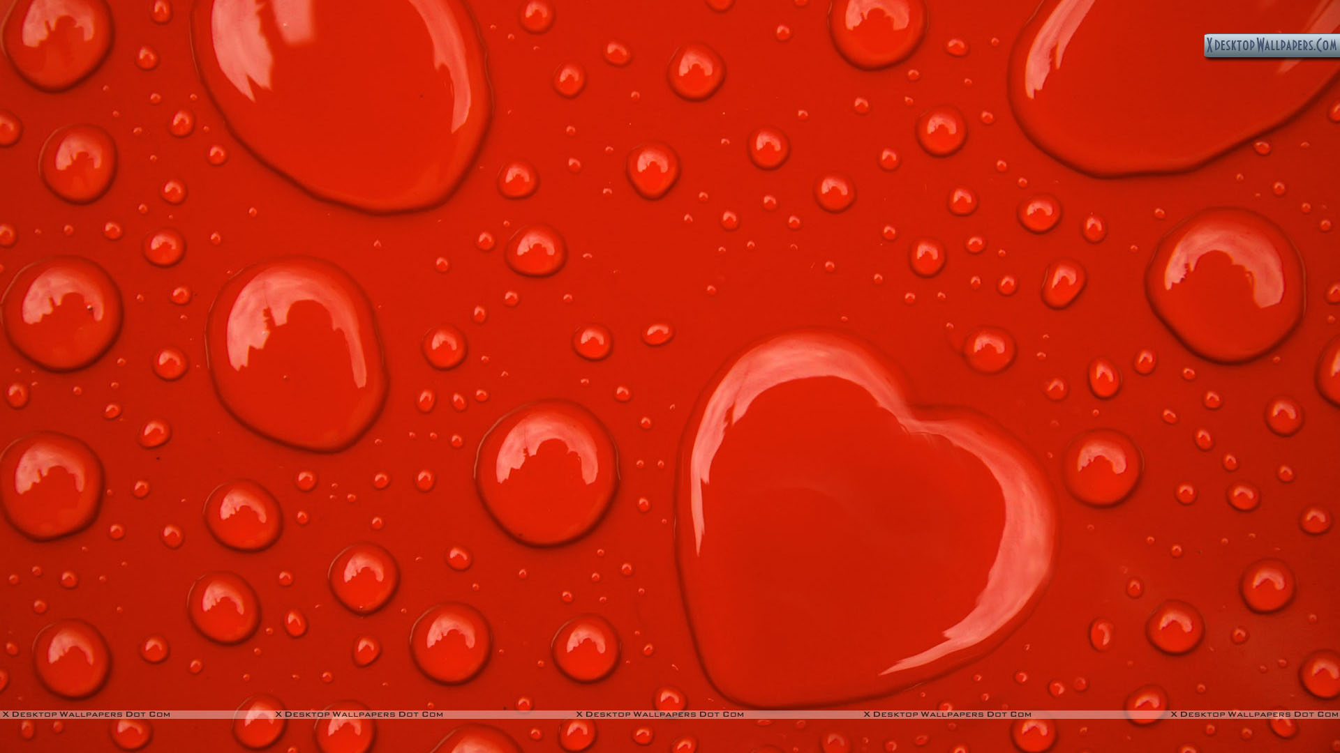 Water Drop Hearts On Red Background Wallpaper