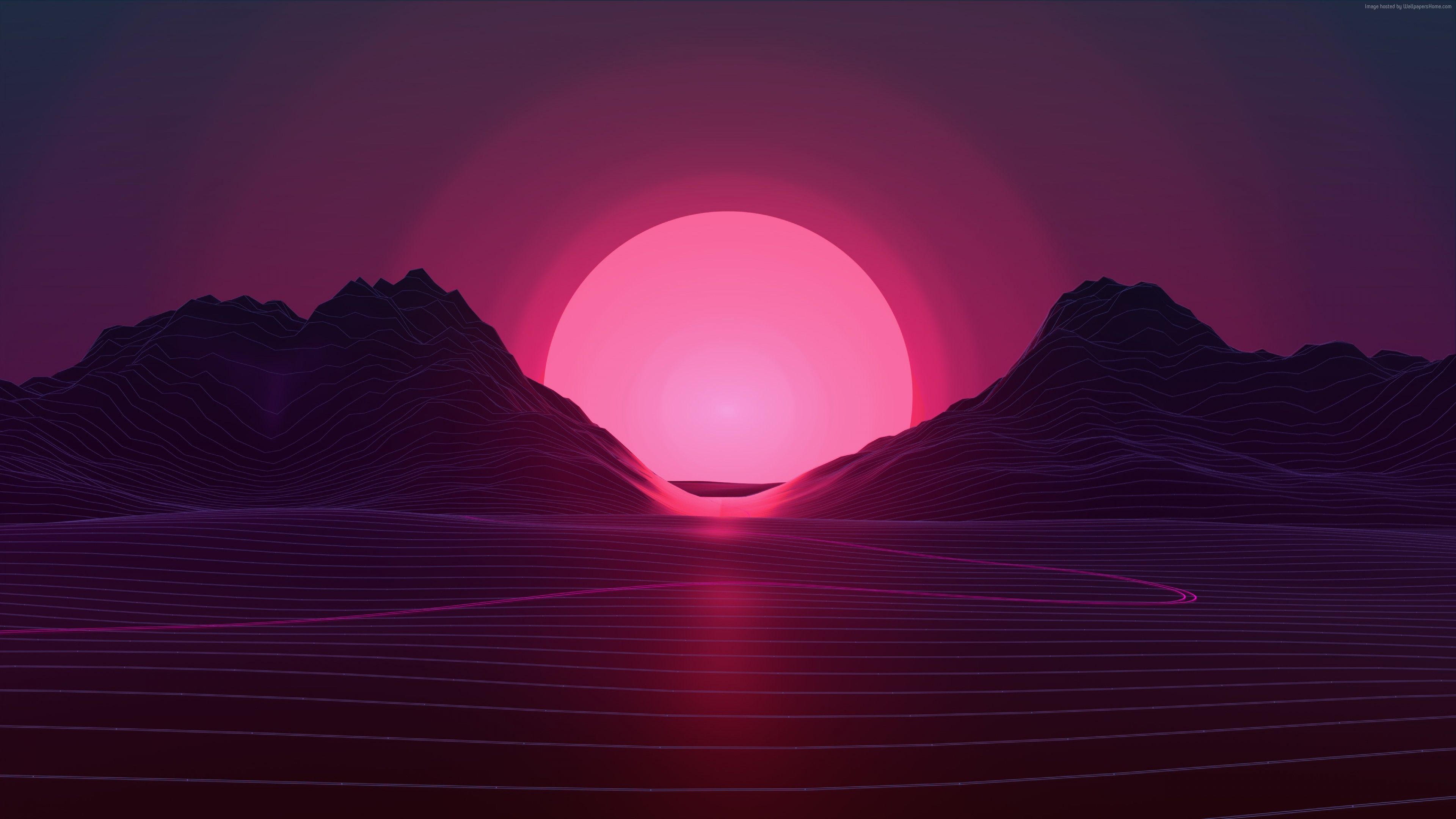Wallpaper Retrowave Lines Sunset 4k Abstract