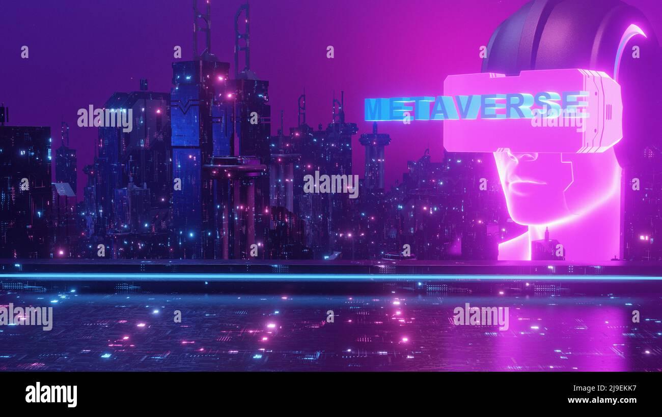Metaverse Vr Virtual Reality Neon Cyberpunk Blockchain Cityscape