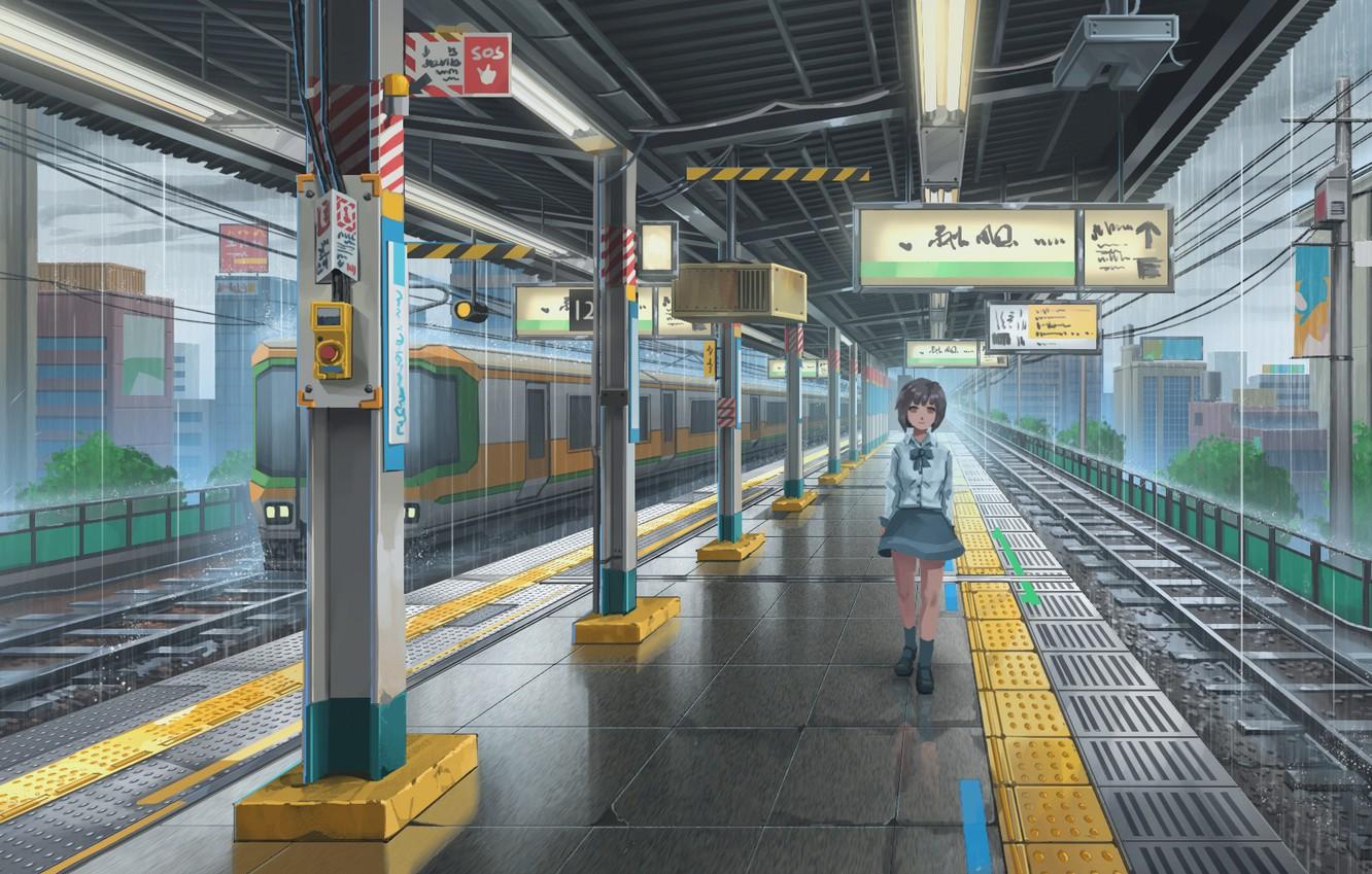 Wallpaper Girl Rain Train Station Image For Desktop Section
