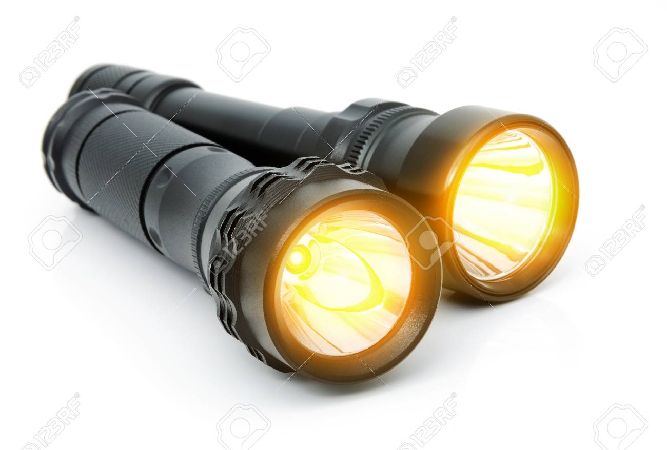 Electric LED Torches Isolated On A White Background Stock Photo