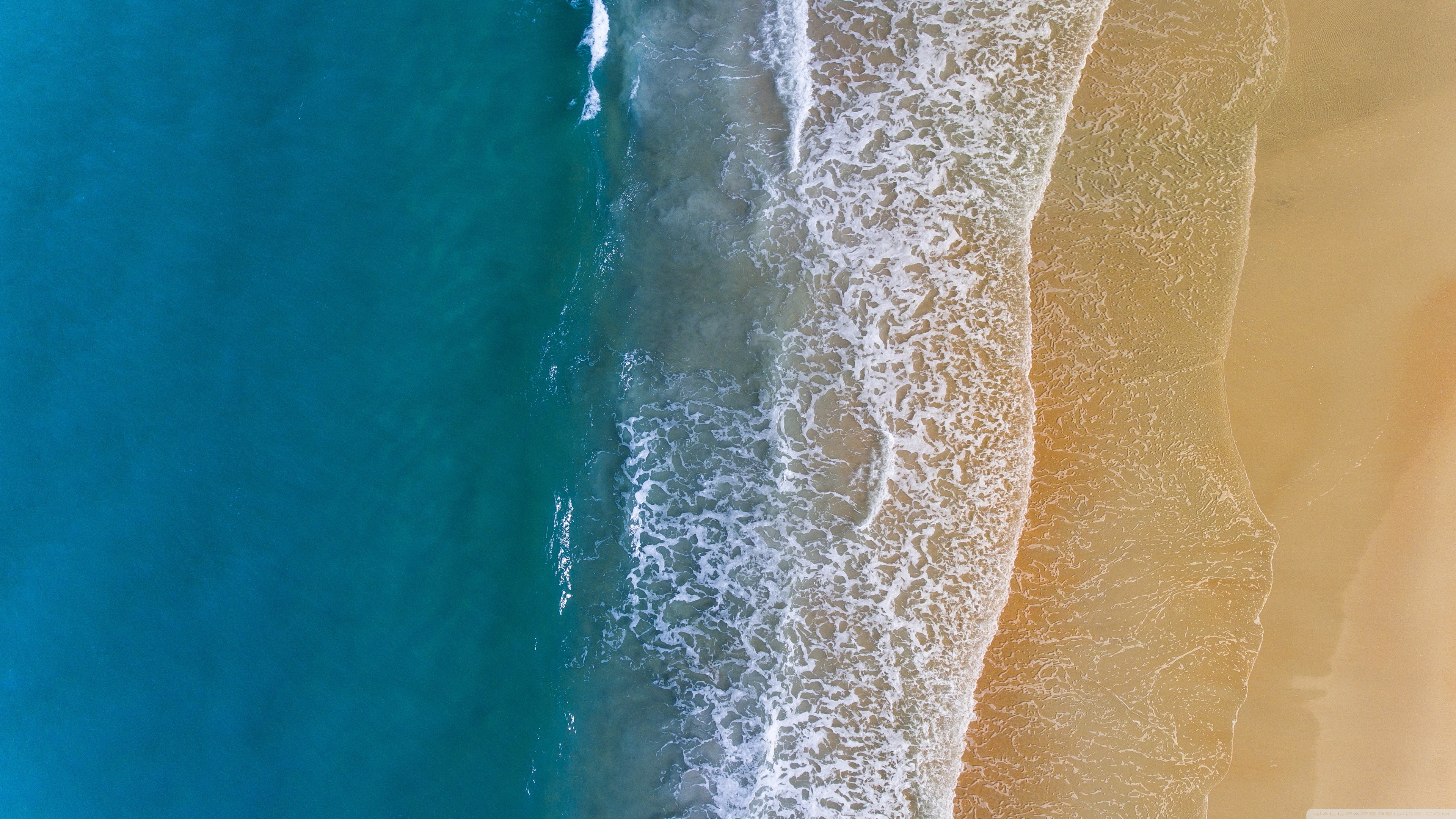 Sandy Beach Ocean Waves Aerial View 4K HD Desktop Wallpaper for