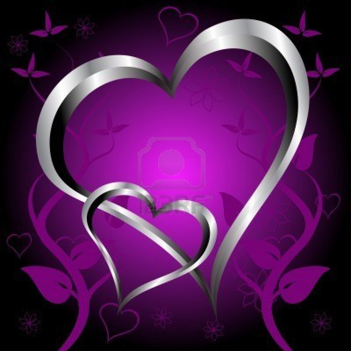 Purple Hearts Valentines Day Background With Silver