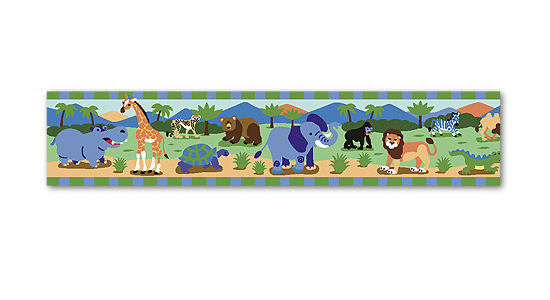 Safari Jungle Kids Wallpaper Border Wild Animals for Boys Green Blue 550x300