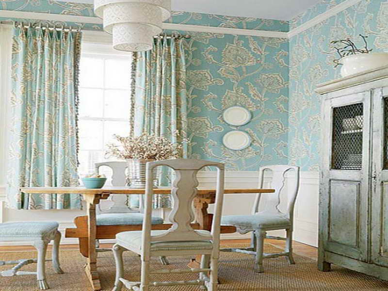 Blue And White Wallpaper Dining Room
