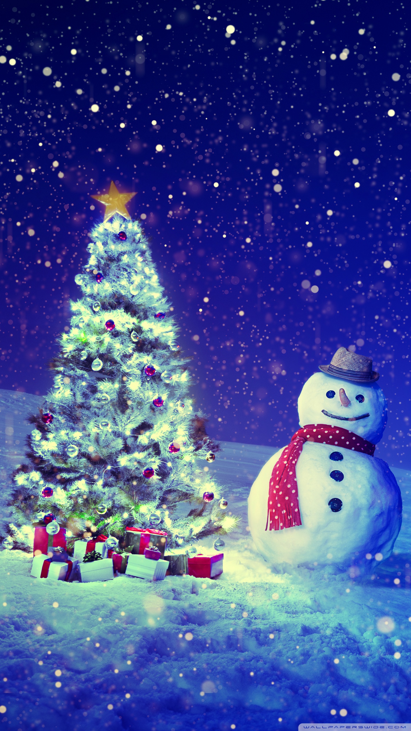 Christmas Tree Snowman Winter Landscape 4k HD Desktop