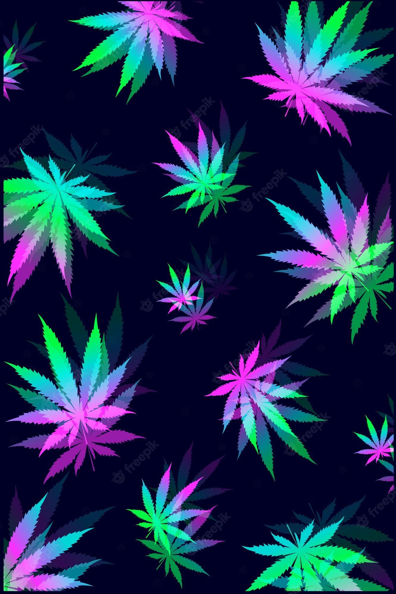 Premium Vector Pattern Weed Leaves Blur With Neon Colors