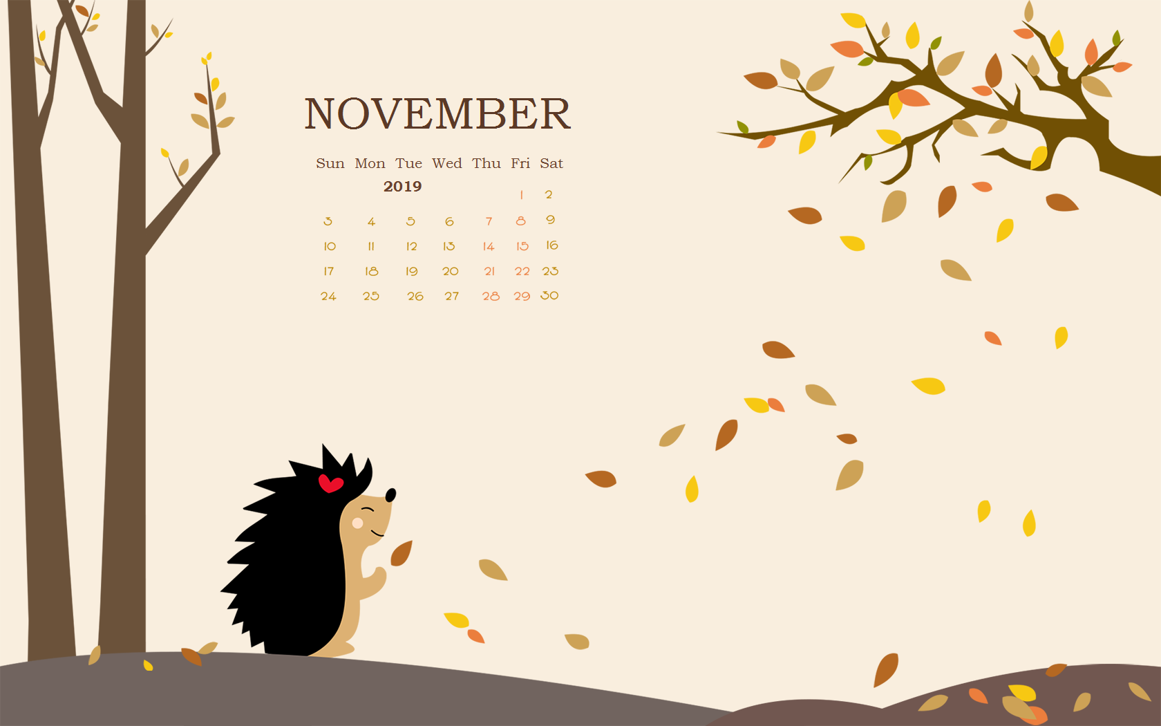 Free download November 2019 Calendar Wallpapers on 1680x1050 for your