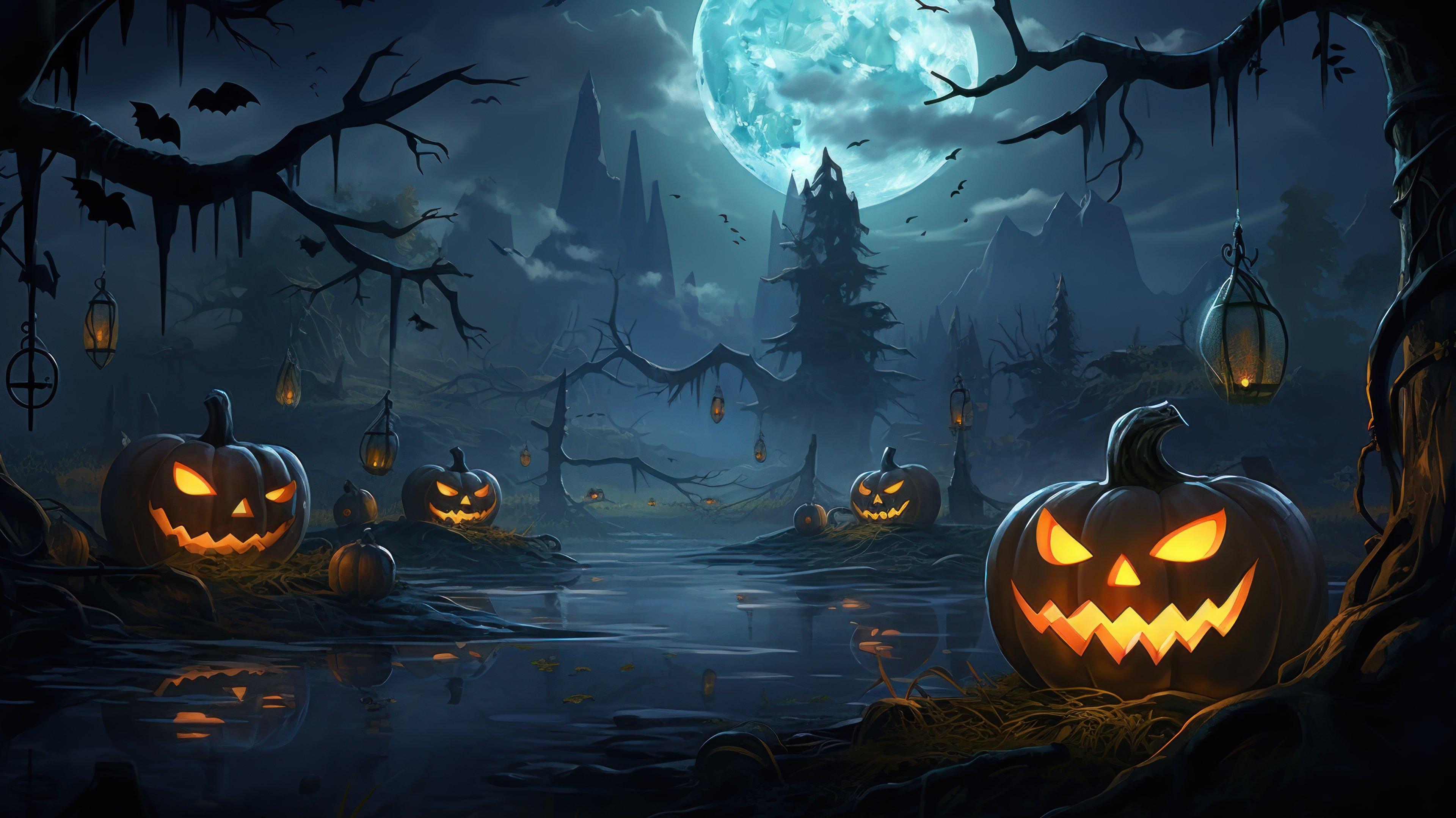Night Halloween Scenery Ai Generated 4k Wallpaper