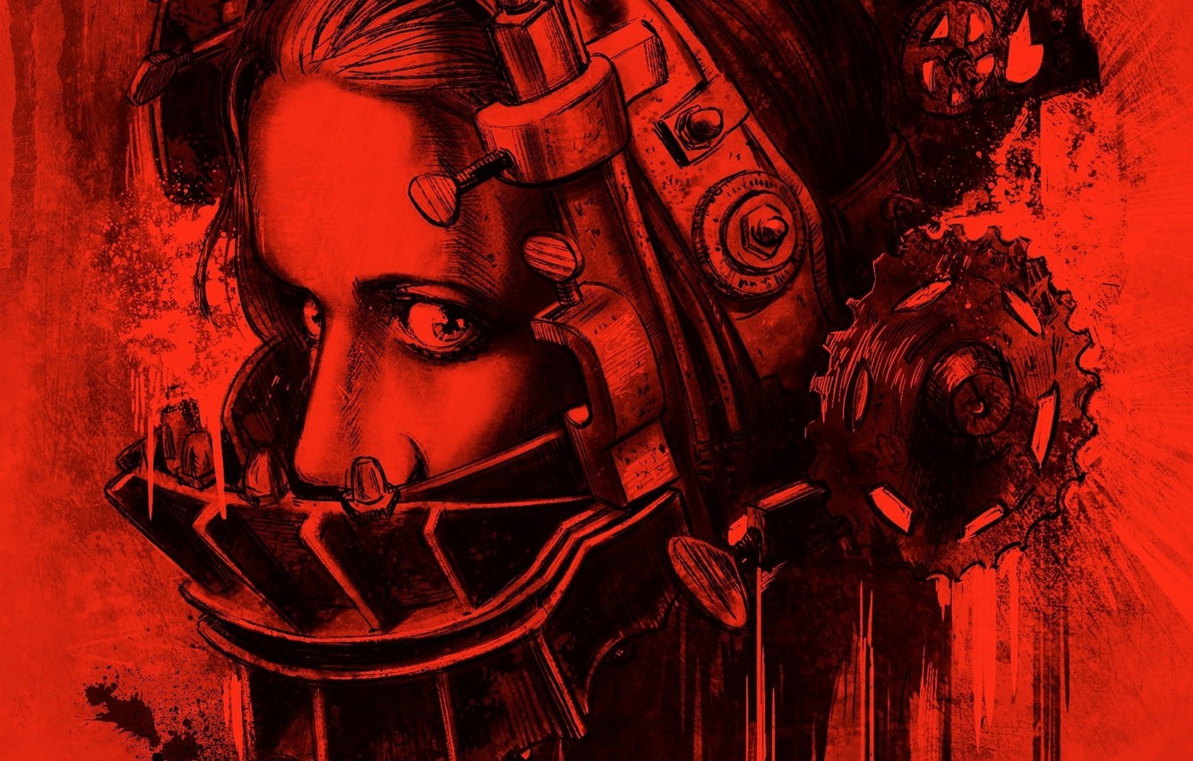 Wallpaper Metal Girl Blood Woman Eyes Gear Face Pain Hair