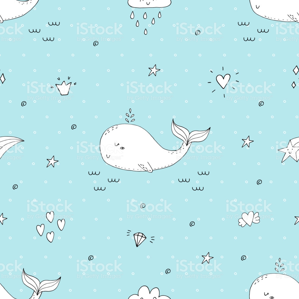 Cute Background With Cartoon Whales Baby Shower Design Stock