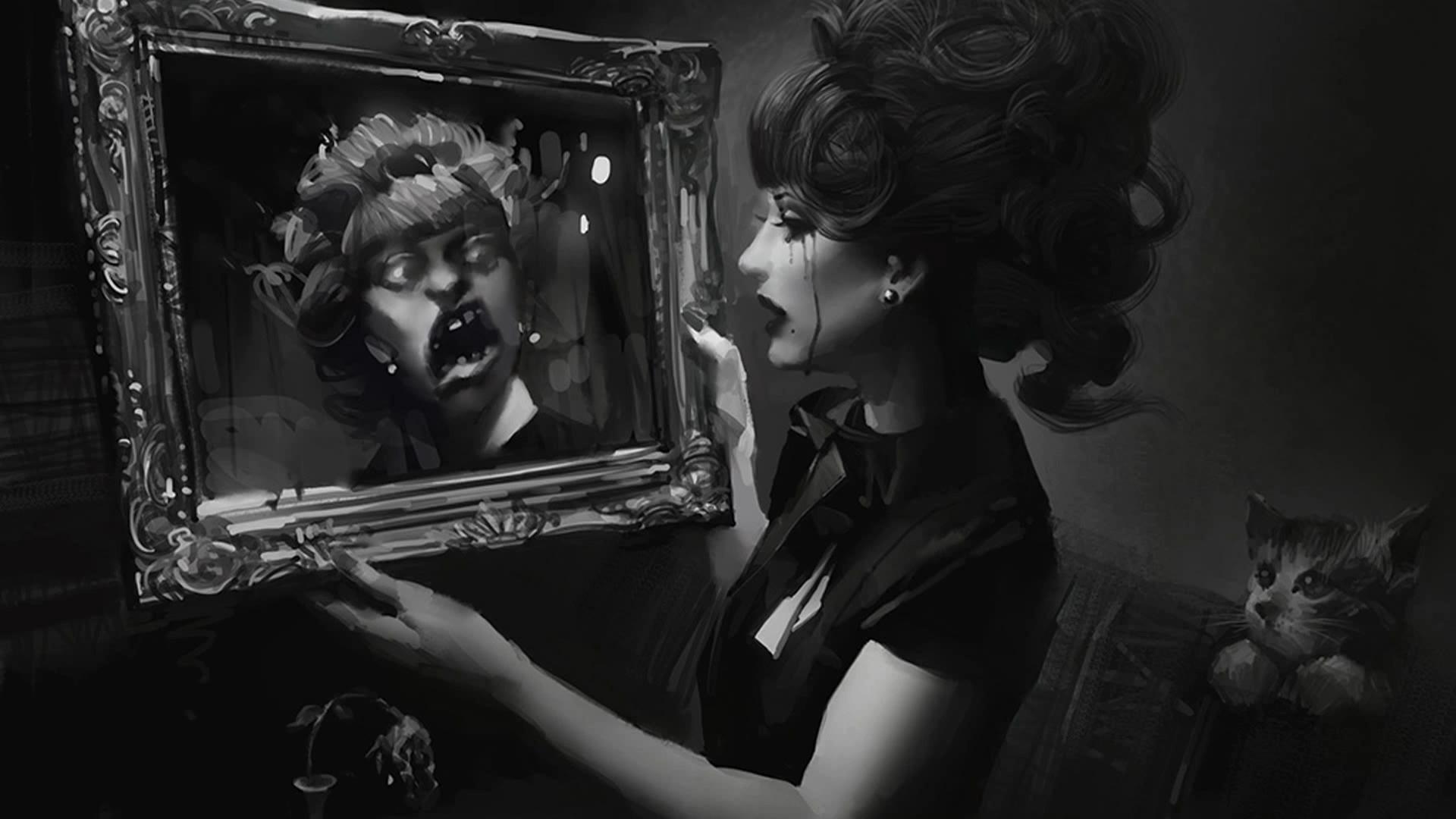 Scary Reflection Mirror Dark Horror Women Females Girls
