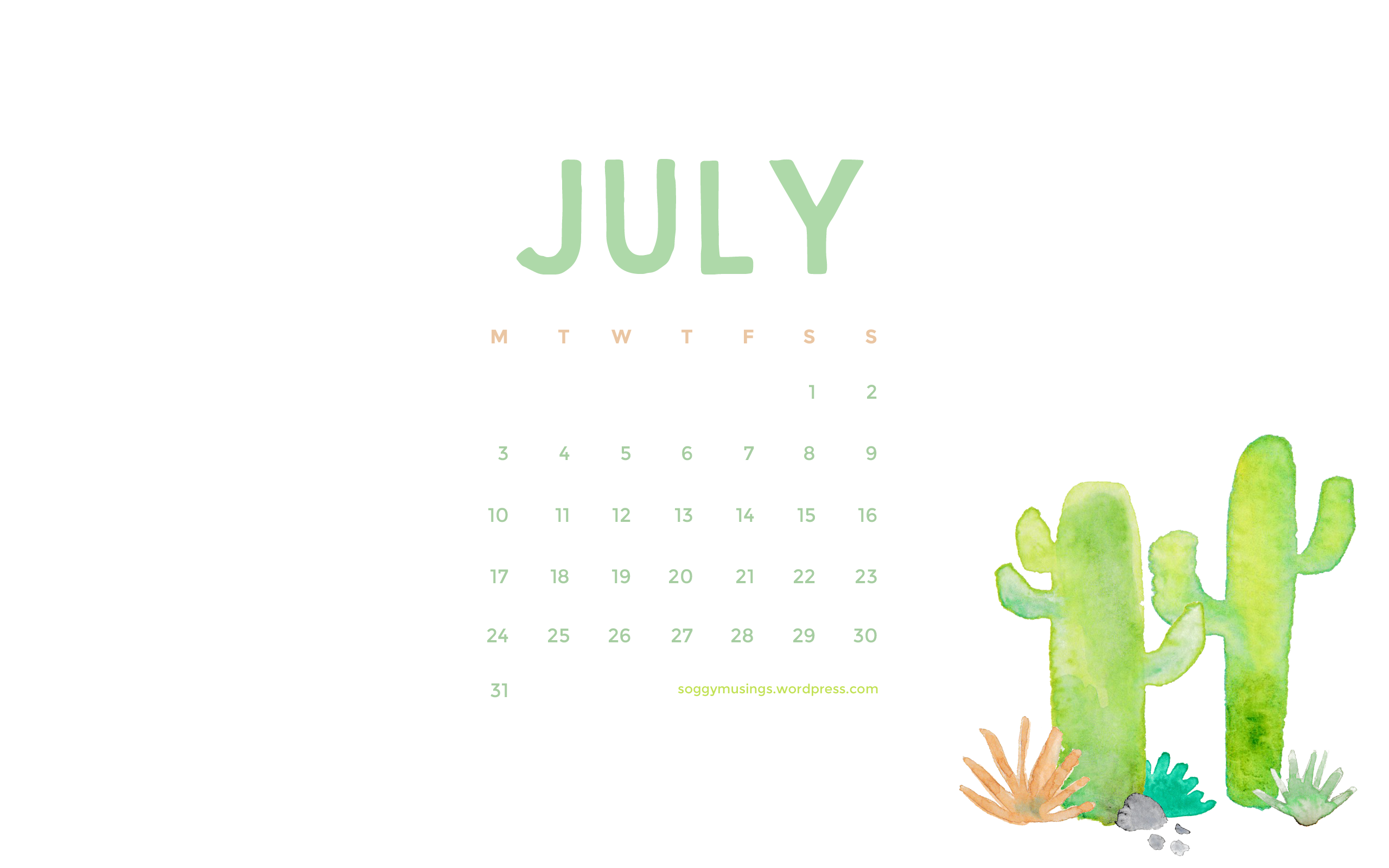 July Wallpaper Calendar Soggy Musings