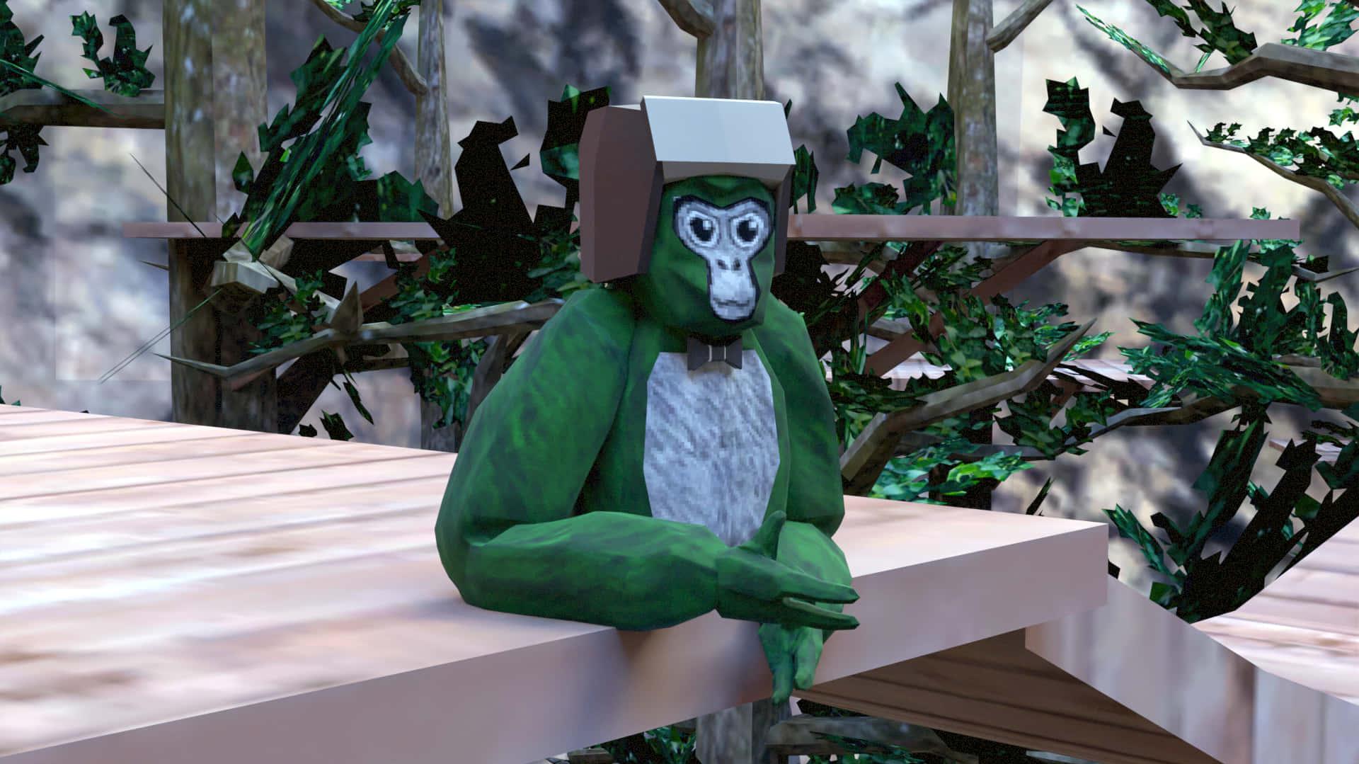 Green Gorilla Tag With Metal Helmet Wallpaper