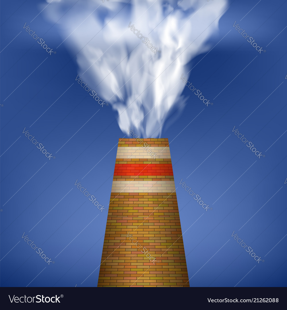 Factory Chimney And Smoke On Blue Background Vector Image