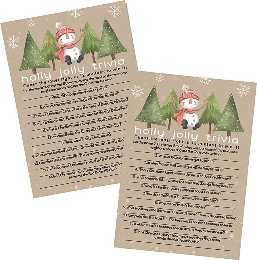Amazoncom Snowman Christmas Trivia Game Cards Version 3 25 Pack
