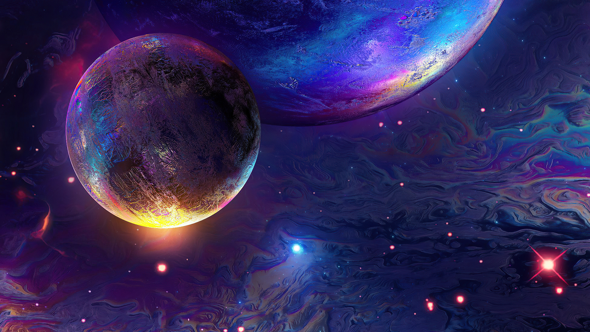 Vivid 4k Space Wallpaper with Colorful Planets and Nebulae