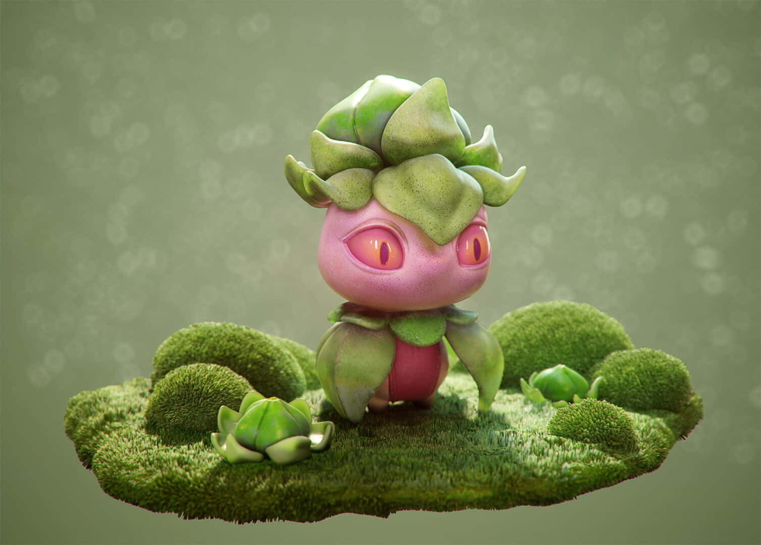 Pok Mon Fomantis Toy Model In Green Wallpaper