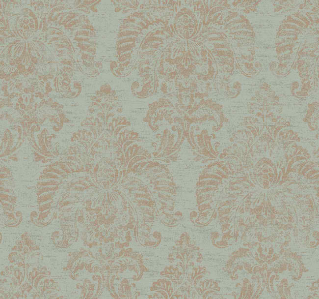 Blue Green Gold Ad8129 Textured Damask Wallpaper Traditional
