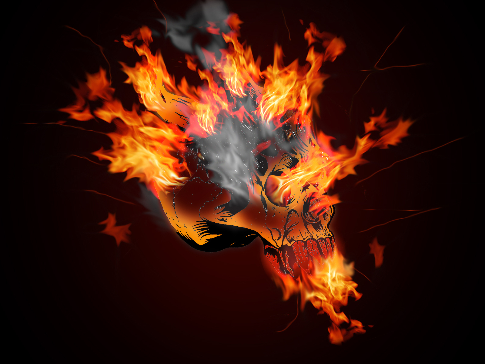 Wallpaper Skull From Which Flames Break Out