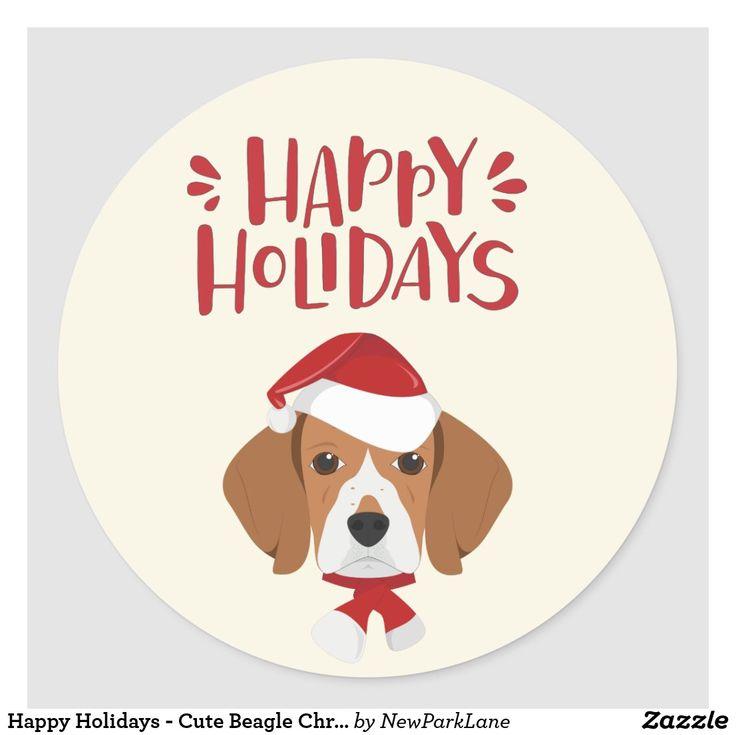 Happy Holidays Cute Beagle Christmas Classic Round Sticker