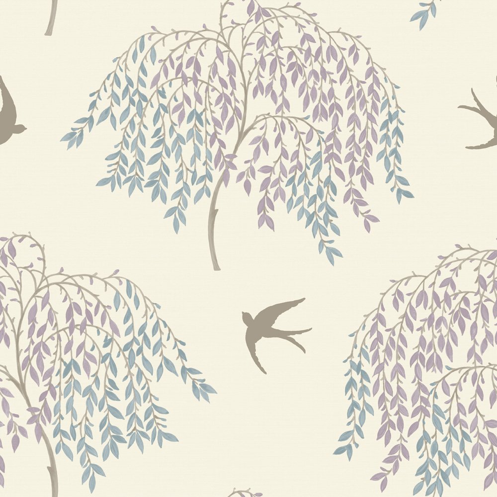  Willow Song Tree Leaf Pattern Bird Motif Glitter Wallpaper 664701