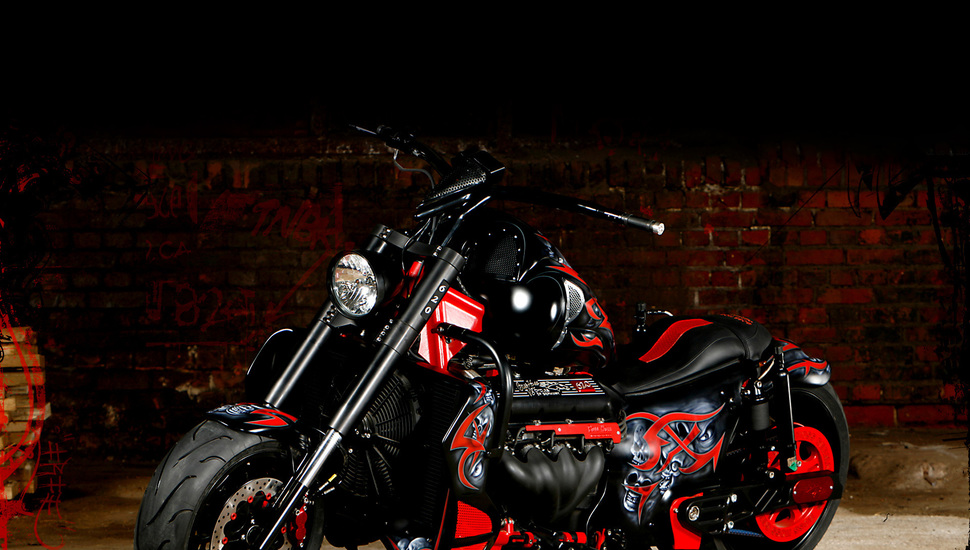 Boss Hoss Red Motorcycle Airbrushing Black Wallpaper And