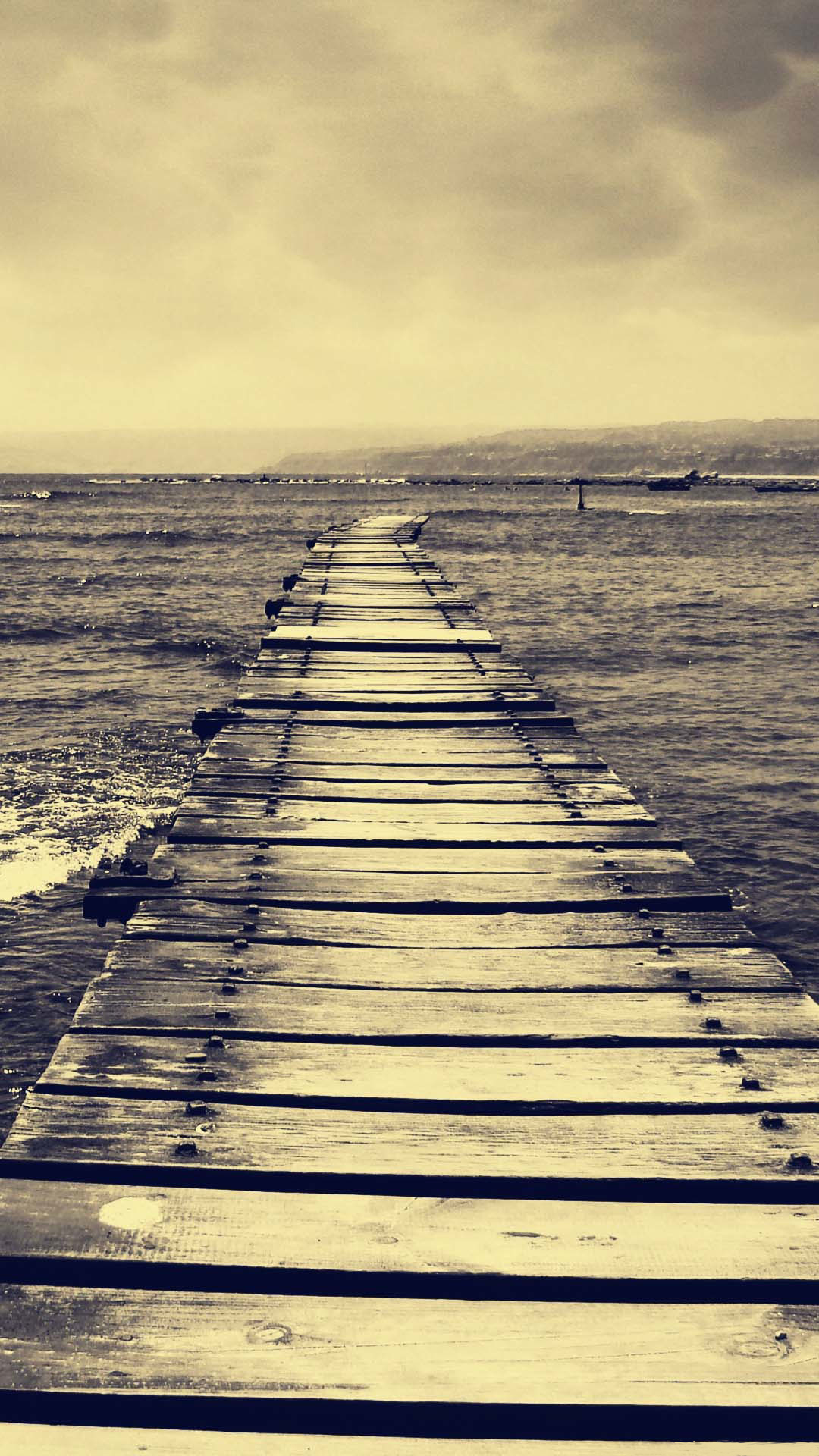 Vintage Sepia Dock Over Sea Android Wallpaper
