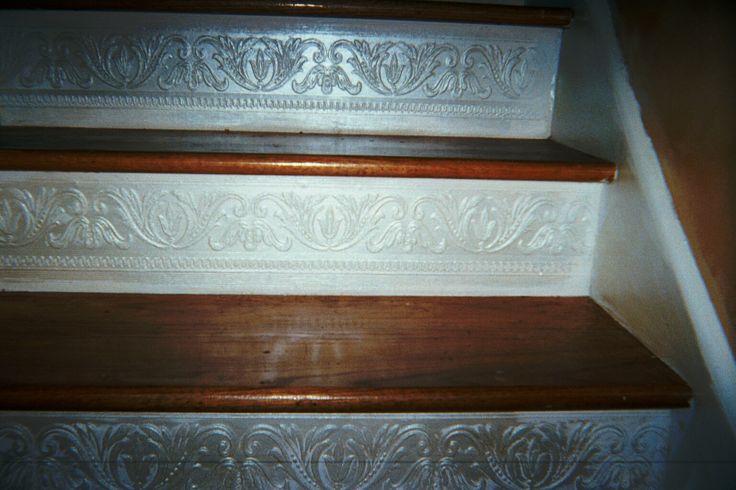 Textured wallpaper staircase risers  Wallpaper staircase Diy decor  projects Textured wallpaper