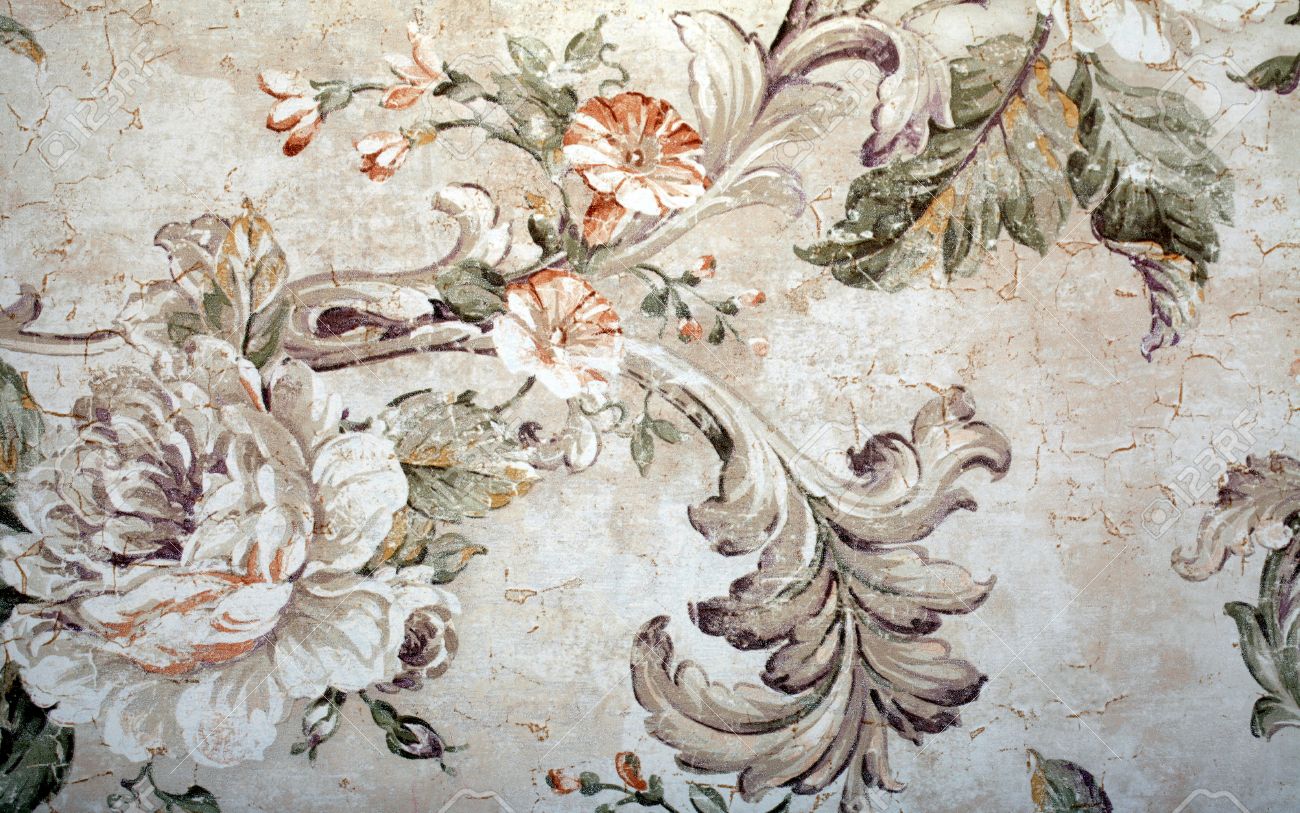 Vintage Shabby Chic Wallpaper With Floral Victorian Pattern And