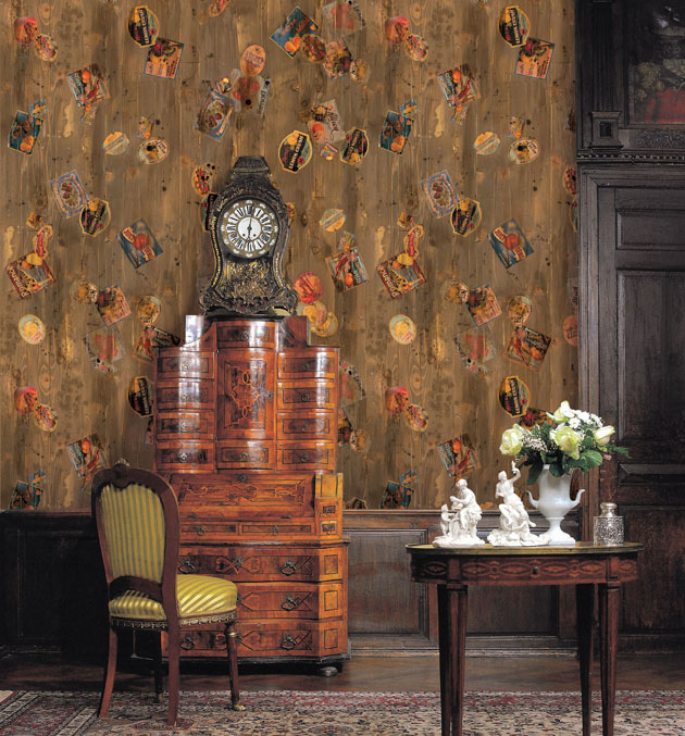 Free download man is putting up Antique Wood Effect Wallpaper Self