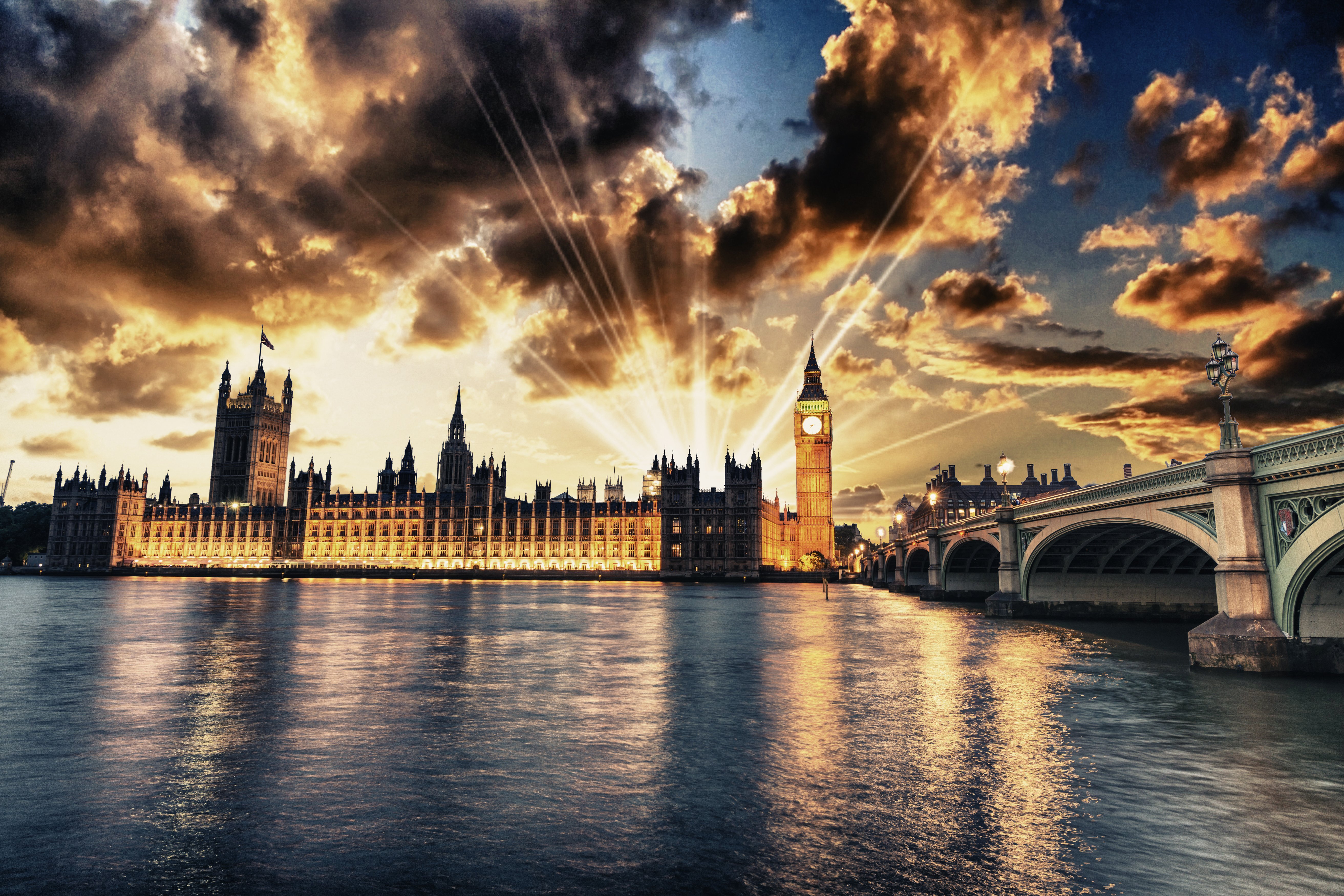 United Kingdom Houses Rivers Bridges London Street Lights Night Wallpaper