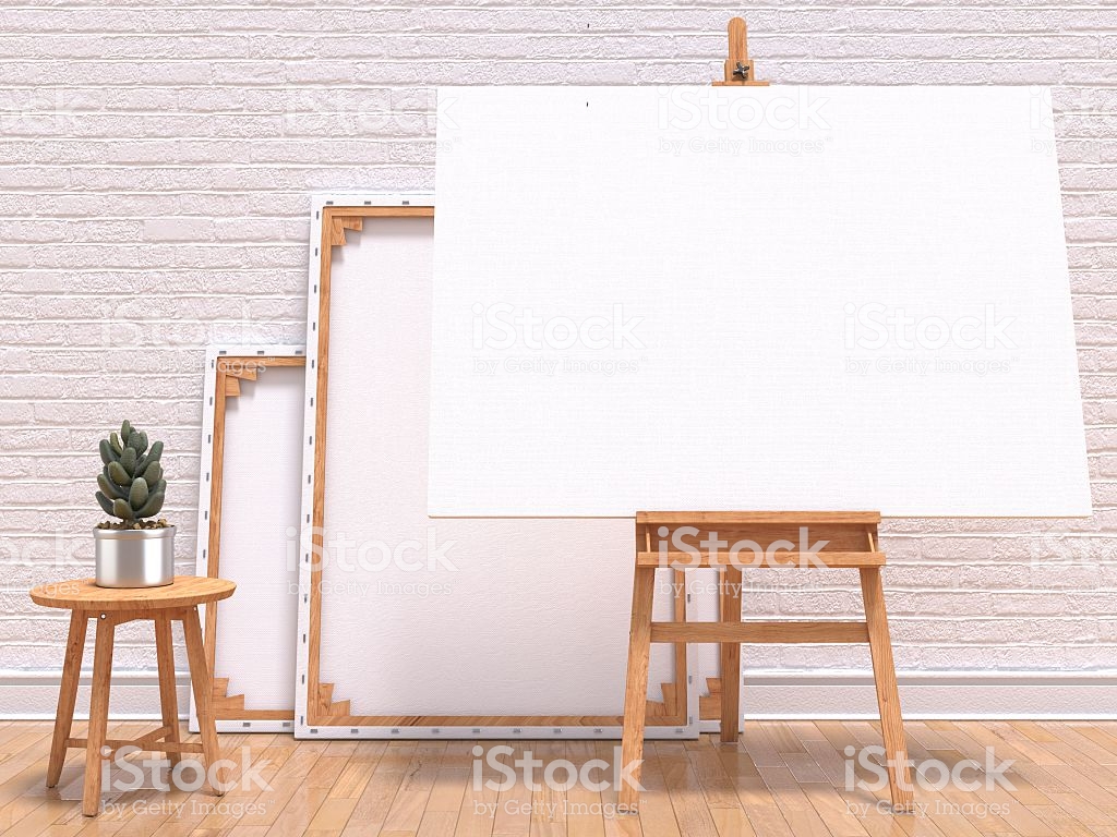 Mock Up S Frame With Plant Easel Floor And Wall Stock Photo