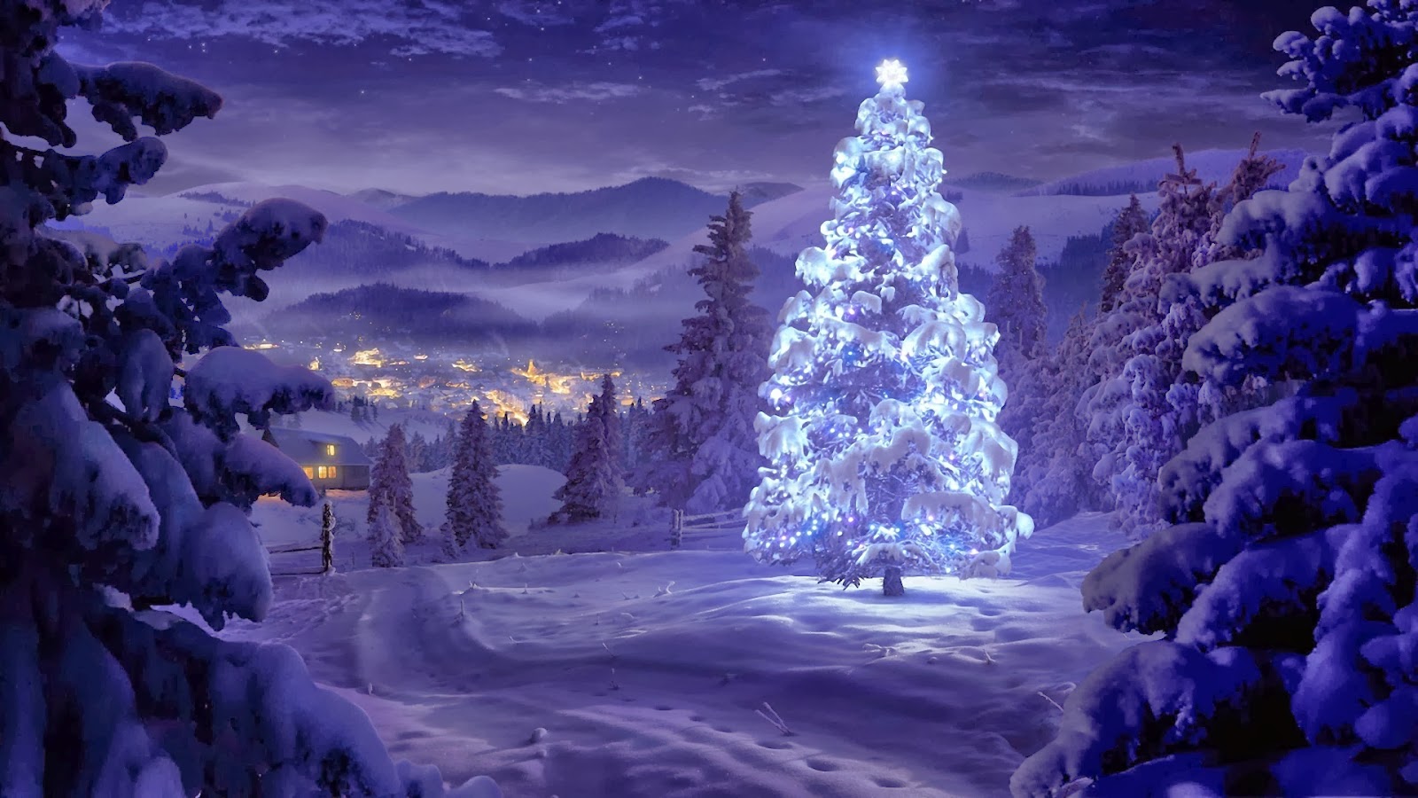 Christmas Night HD Wallpapers christmas tree in night lights snow
