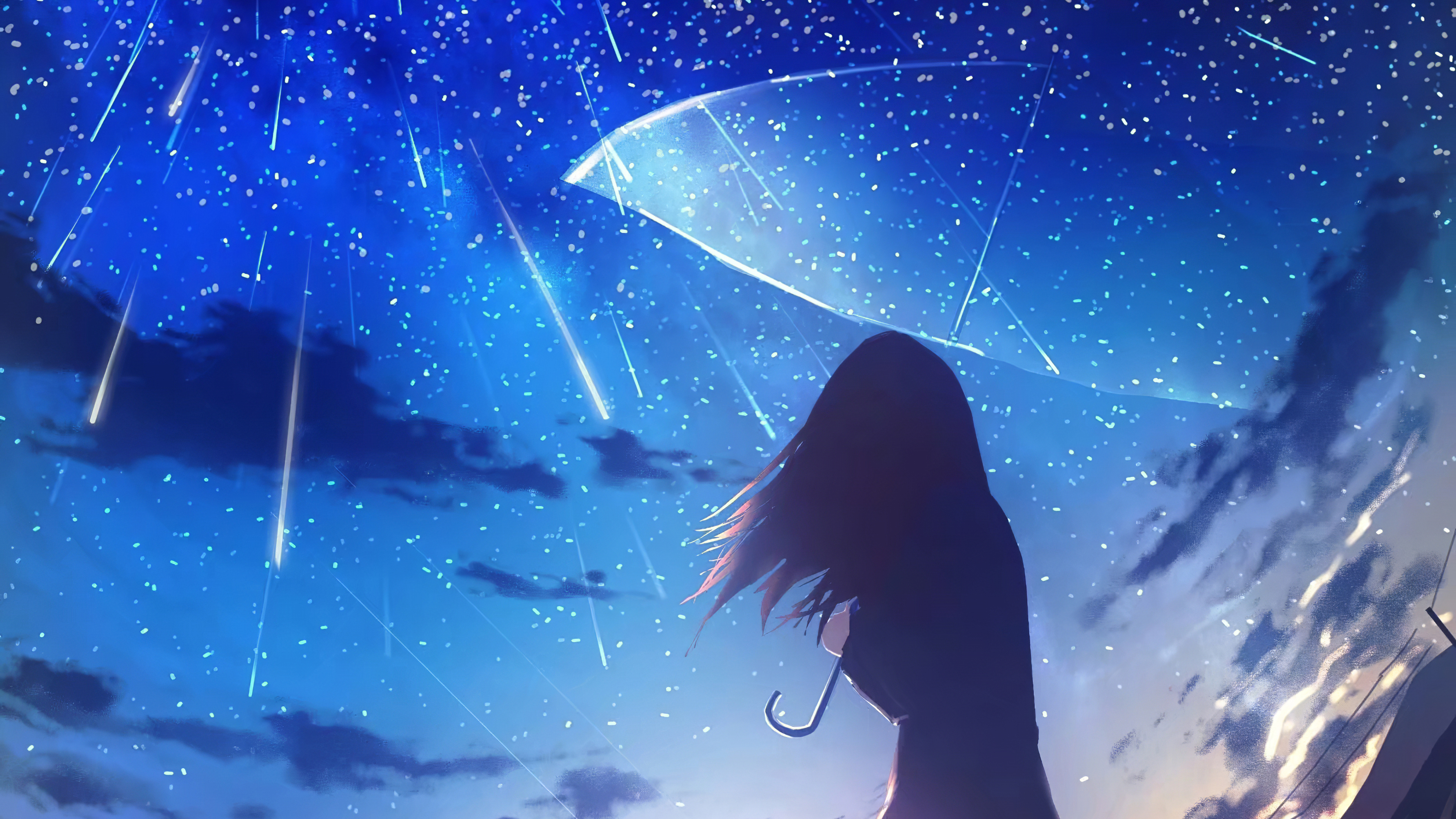 Anime Girl Umbrella Rain 4k Wallpaper HD
