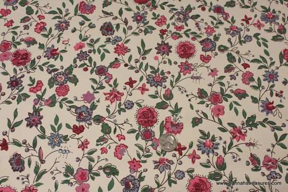 S Vintage Wallpaper Pink Green And Blue By Hannahstreasures