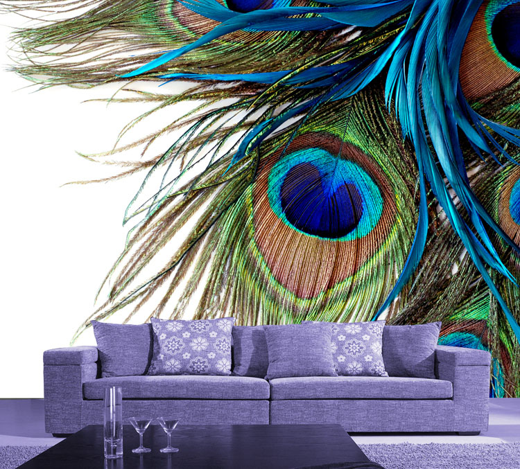 Large Wall Mural Peacock Feather Wallpaper Chinese Murals