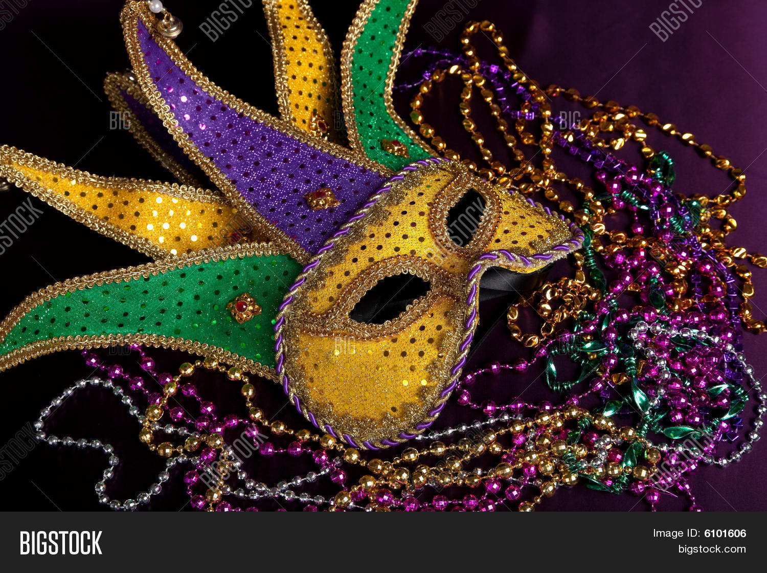 Mardi Gras Mask Beads On Purple Image Photo Bigstock