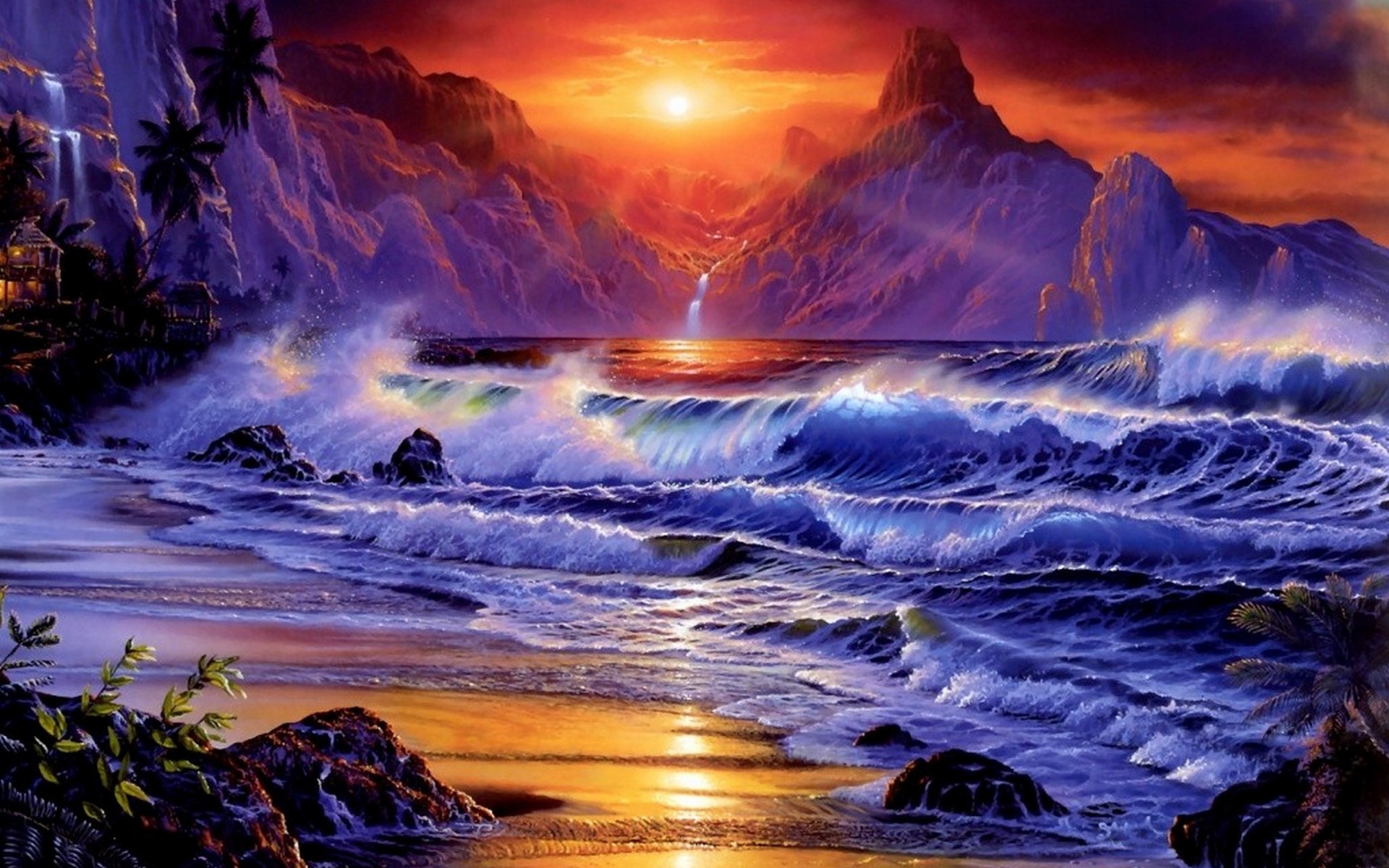 Sunsets Ocean Wallpaper Waves Fantasy Art