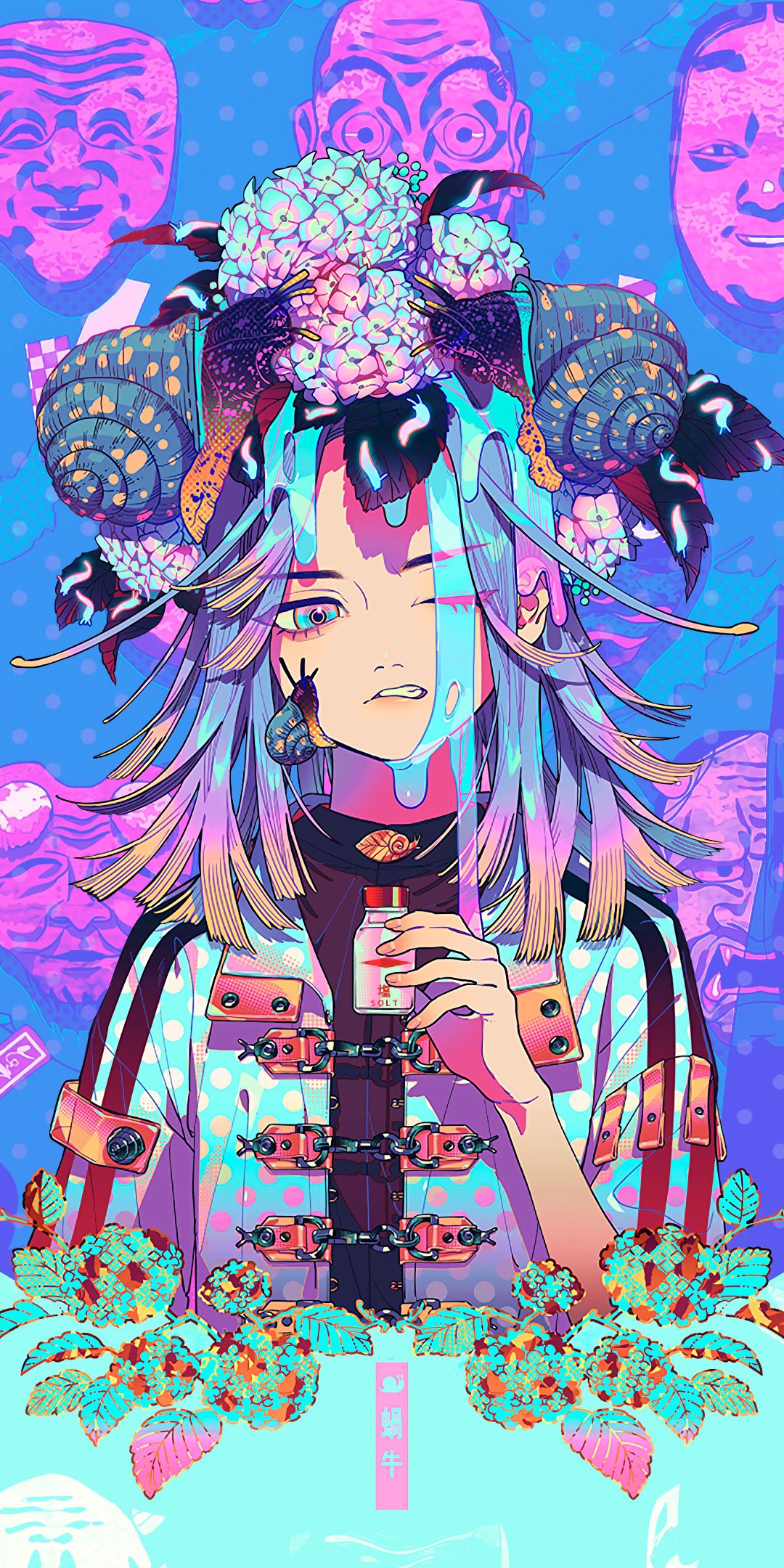 Free download 1080x2160 Anime masks glitch art Aki Akane art wallpaper ...