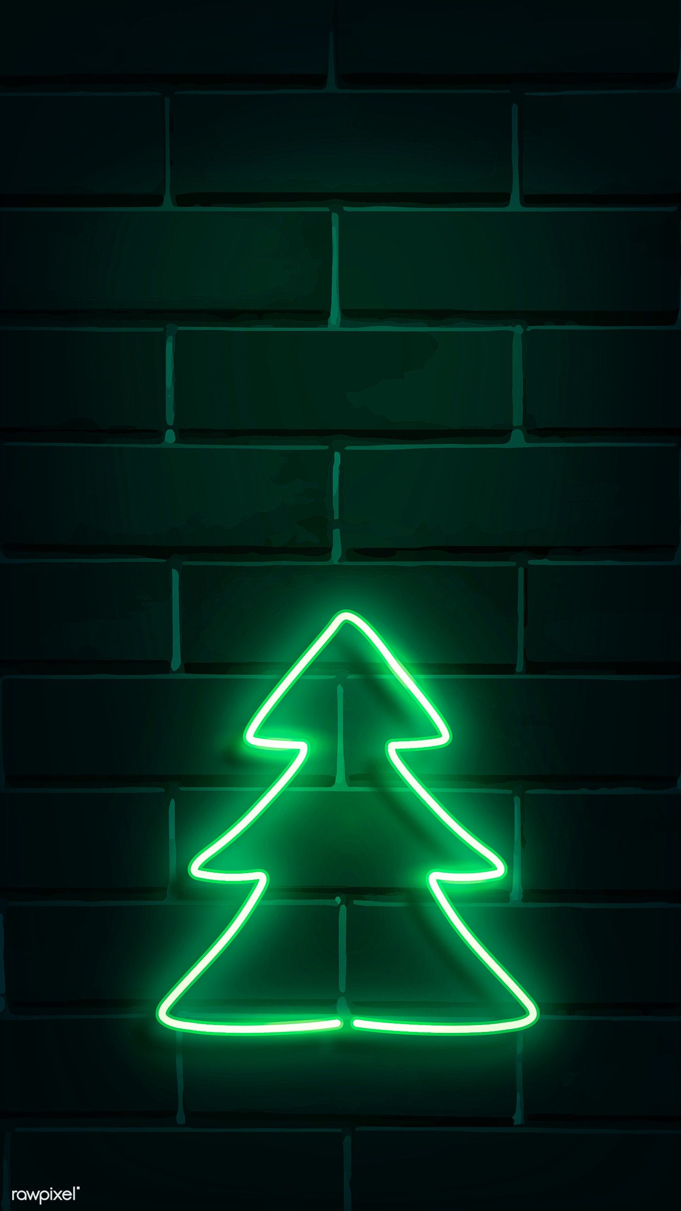 Christmas tree neon sign on a dark brick wall vector premium 1400x2488