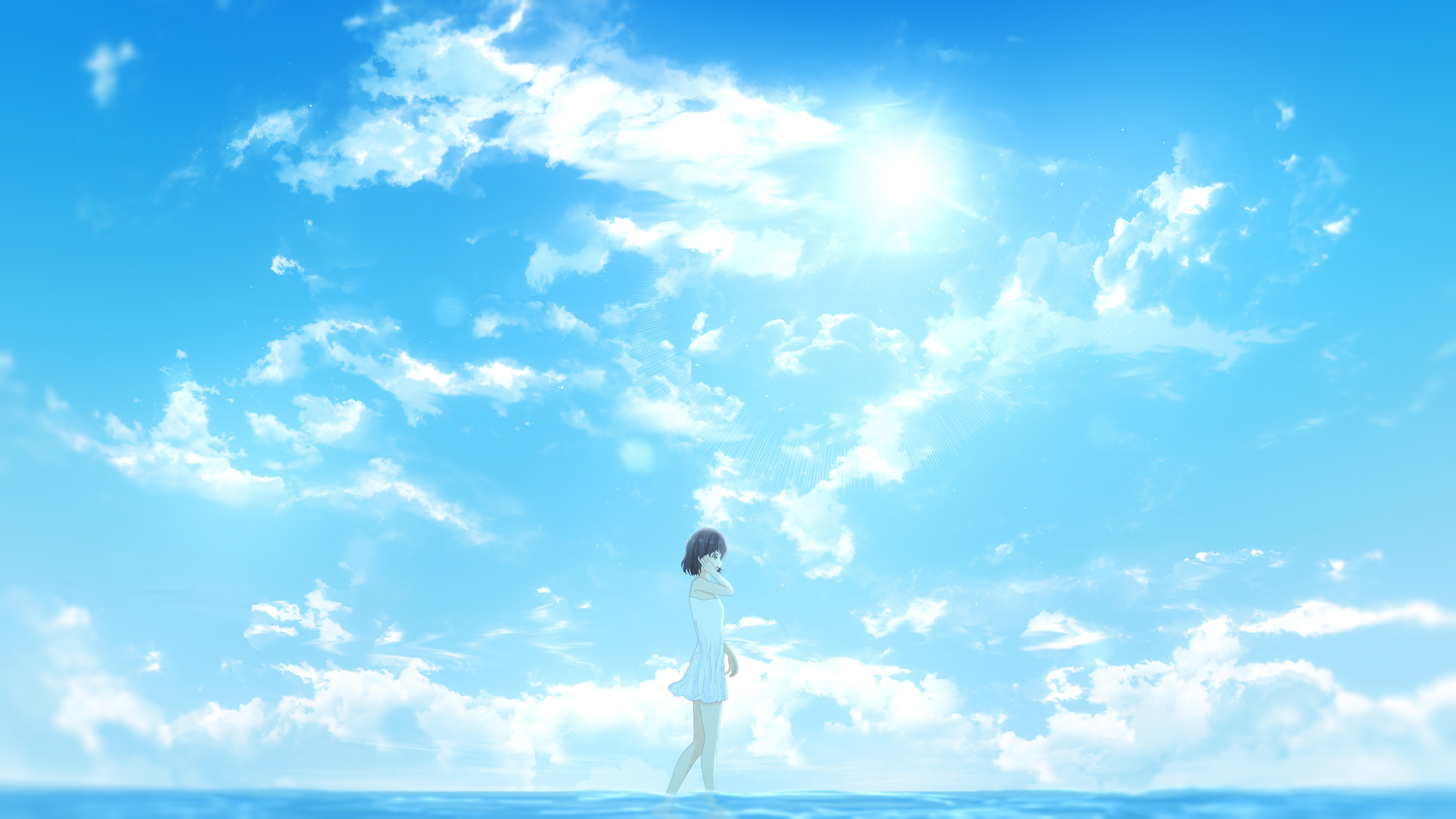 Girl Walking In The Sea On Beautiful Blue Sky By Furi
