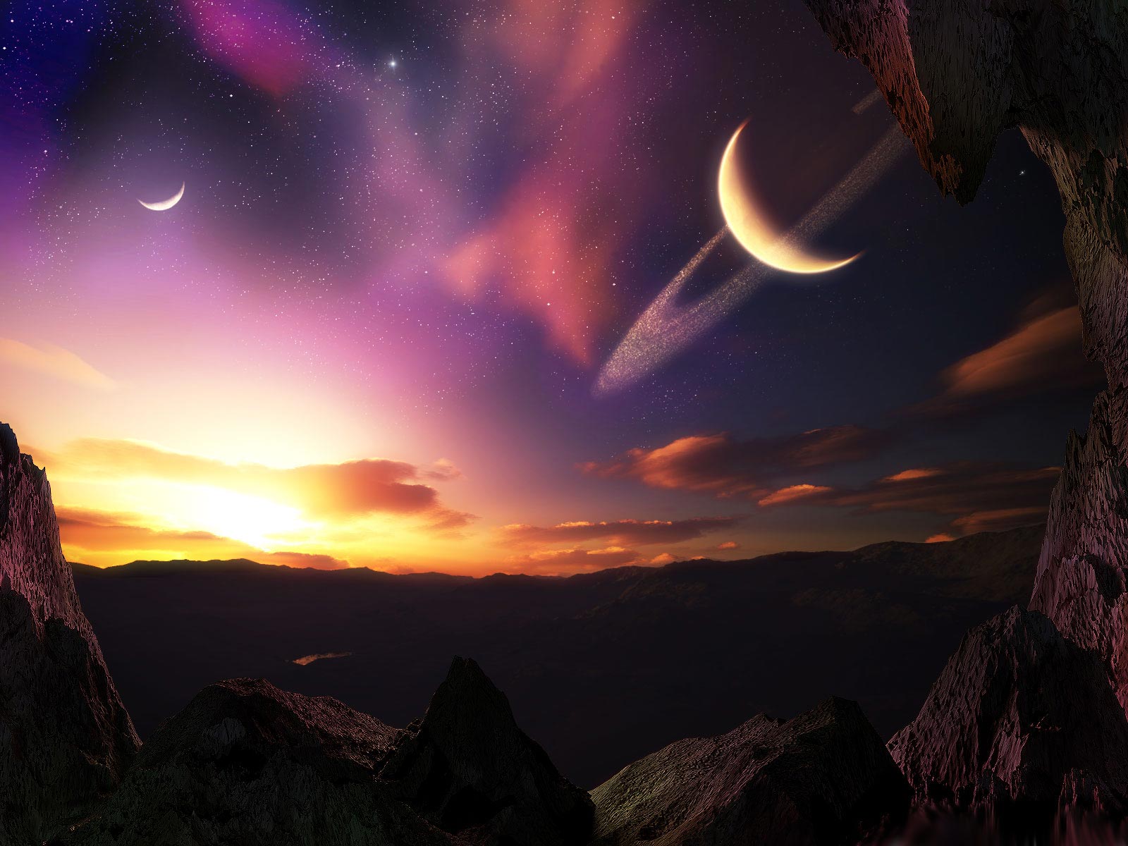 Art Science Fiction Alien Landscapes Moons Wallpaper Background