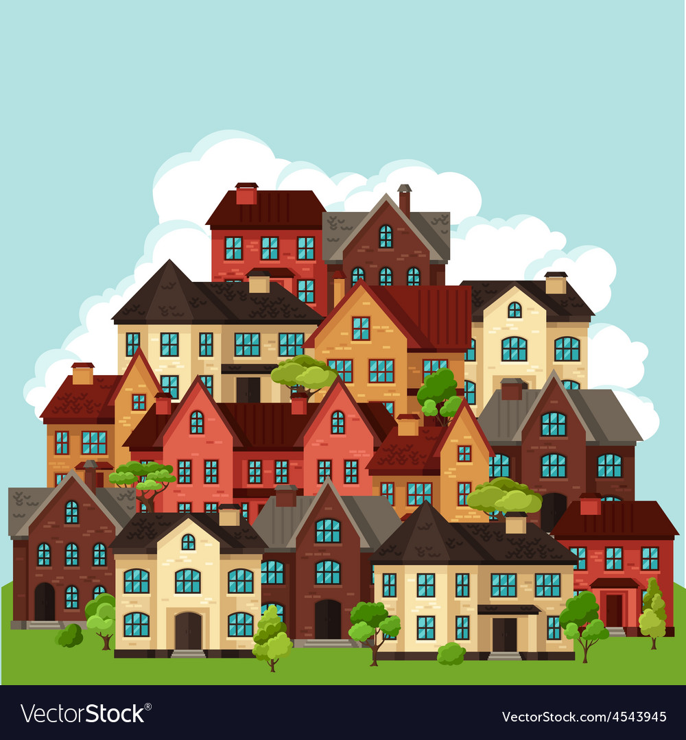 Town Background Design With Cottages And Houses Vector Image