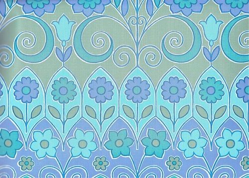 Vintage 70s Turquoise Flower Wallpaper Print Design Color Stu