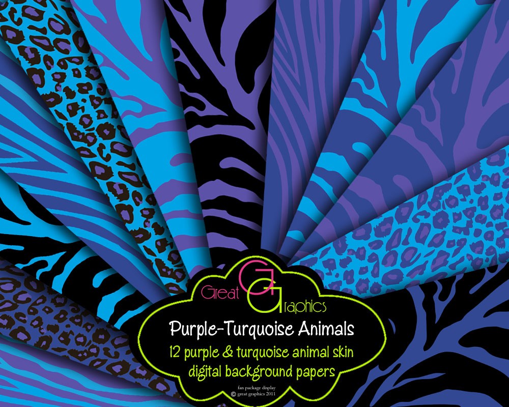 Purple Turquoise Animal Print Background Zebra Leopard Digital