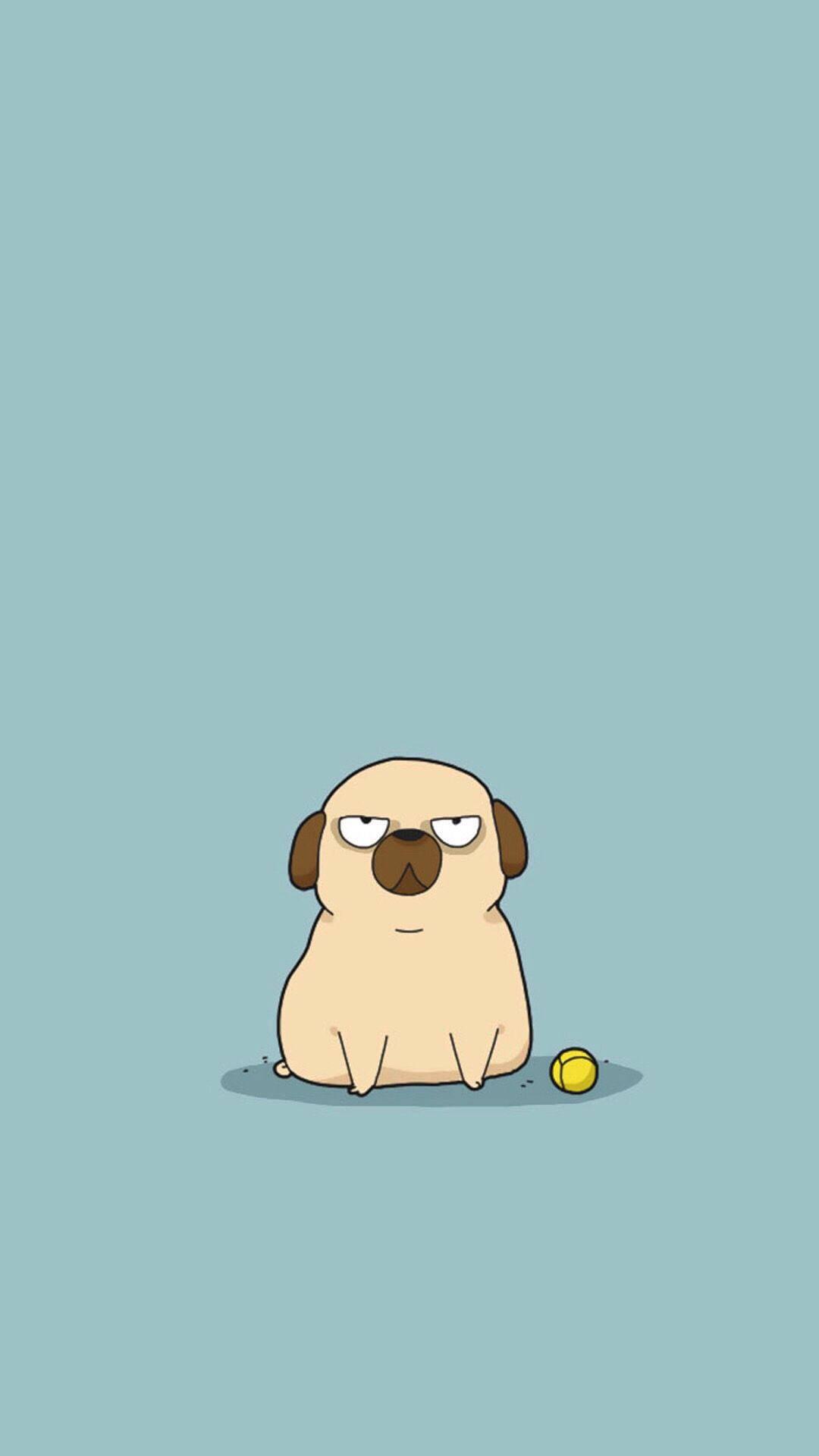 Cartoon Pug Dog With Ball Wallpaper