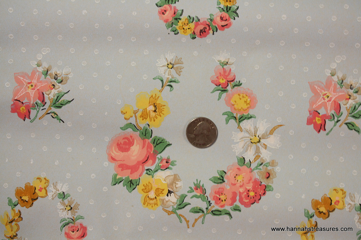 S Vintage Wallpaper Cabbage Rose Wreaths By Hannahstreasures